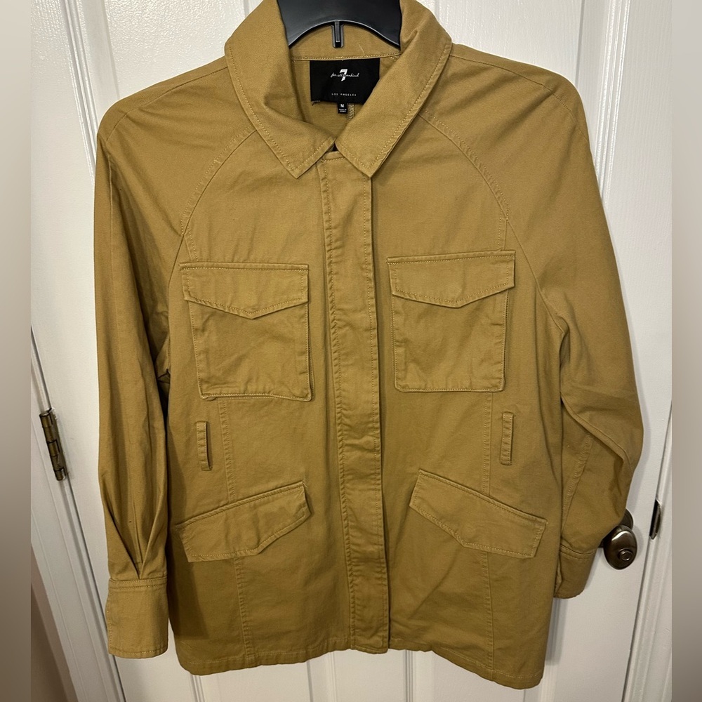 7 For All Mankind Womens M Military Utility Cargo Jacket Full-Zip Tan Gorpcore